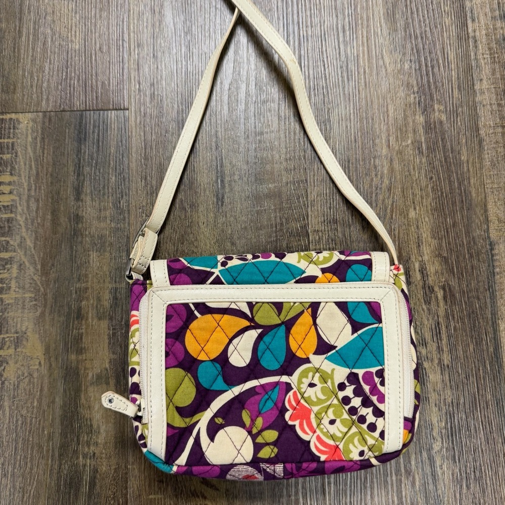 Vera Bradley Quilted Crossbody Bag Colorful Floral Print Cream Leather Trim‎ - Picture 3 of 15
